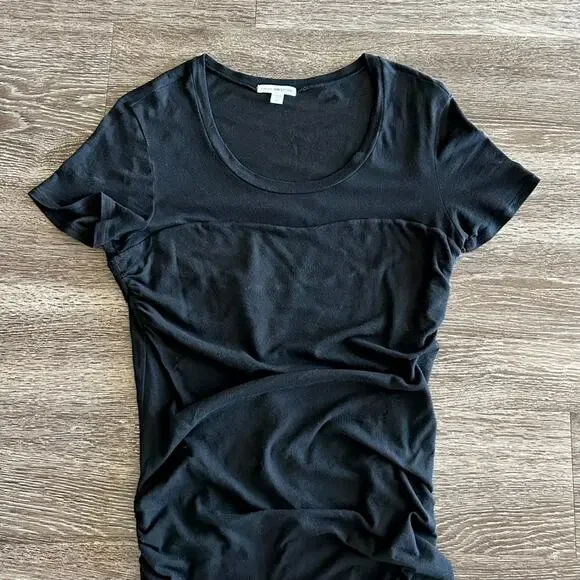 James Perse Black Ruched T-Shirt Midi Dress Women’s Size Large 3 Cotton Stretch - Picture 4 of 16